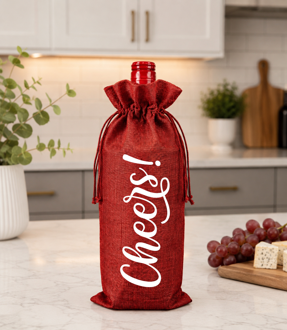 Cheers Wine Bottle Gift Bag – Reusable Drawstring Wine Bag for Wine Lovers