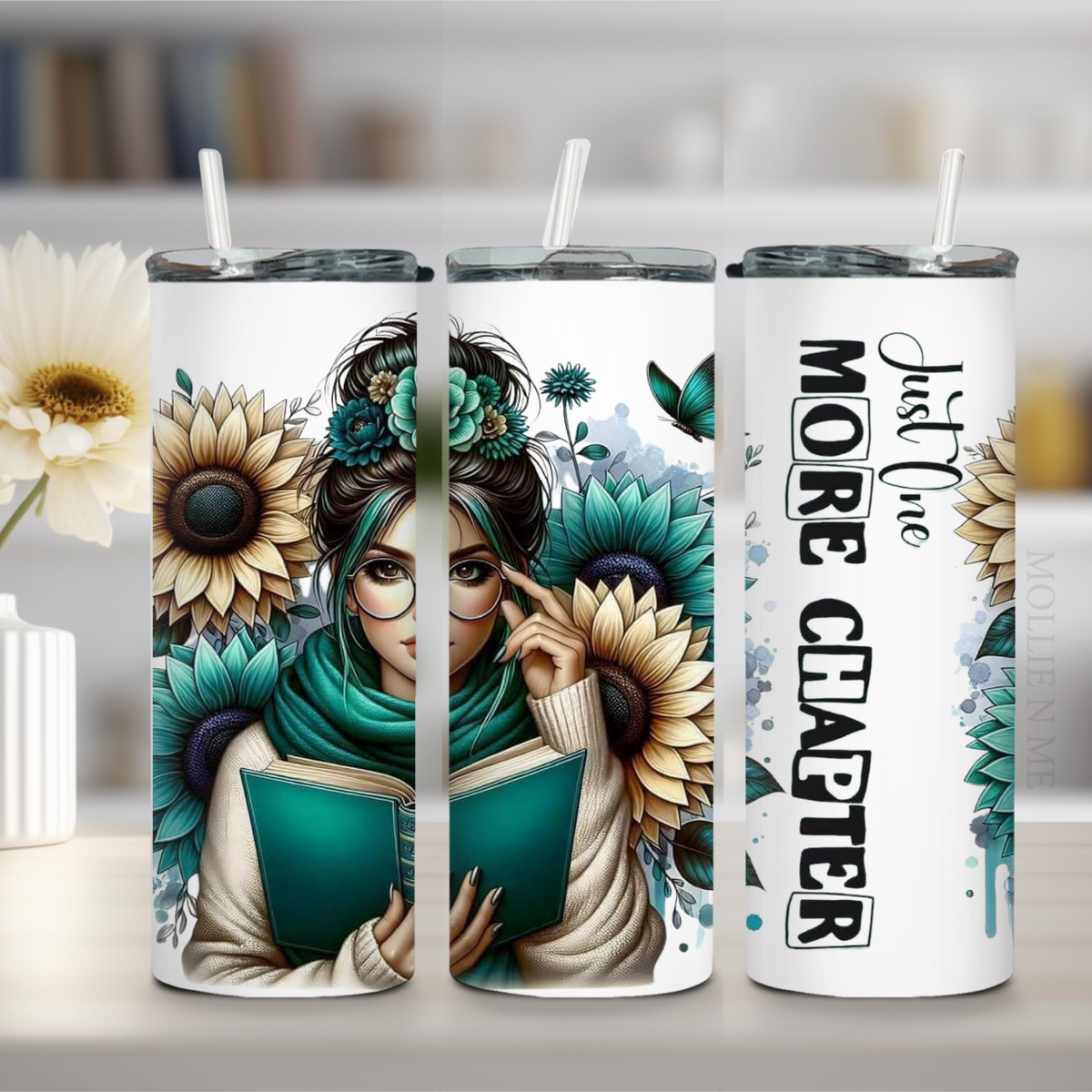 Just One More Chapter 20oz Tumbler – Book Lover Sunflower Travel Cup