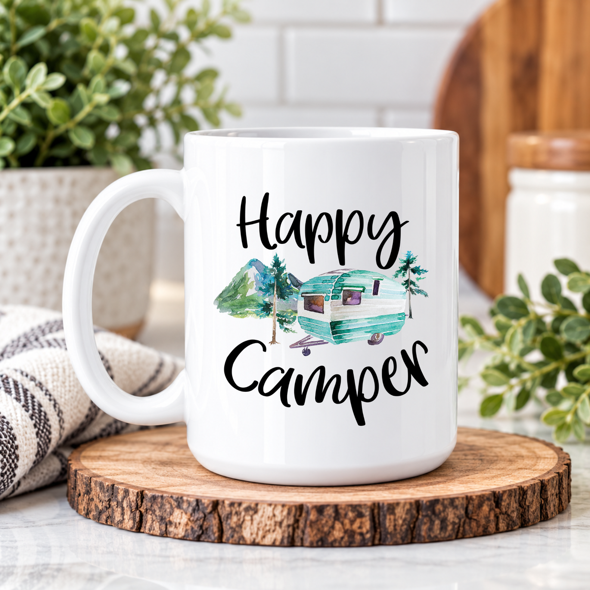 Happy Camper Coffee Mug – Vintage Camper Camping Mug, RV & Travel Trailer Gift