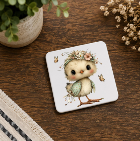Cute Bird Coasters – Floral Drink Coasters, Set of 4 or Individual