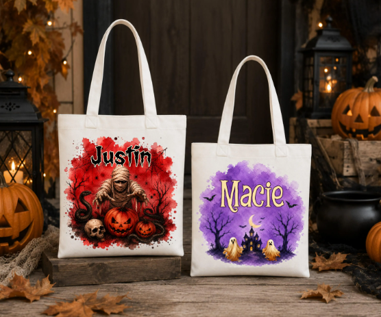Personalized Halloween Trick or Treat Tote Bag ā Custom Name Kids Candy Bag
