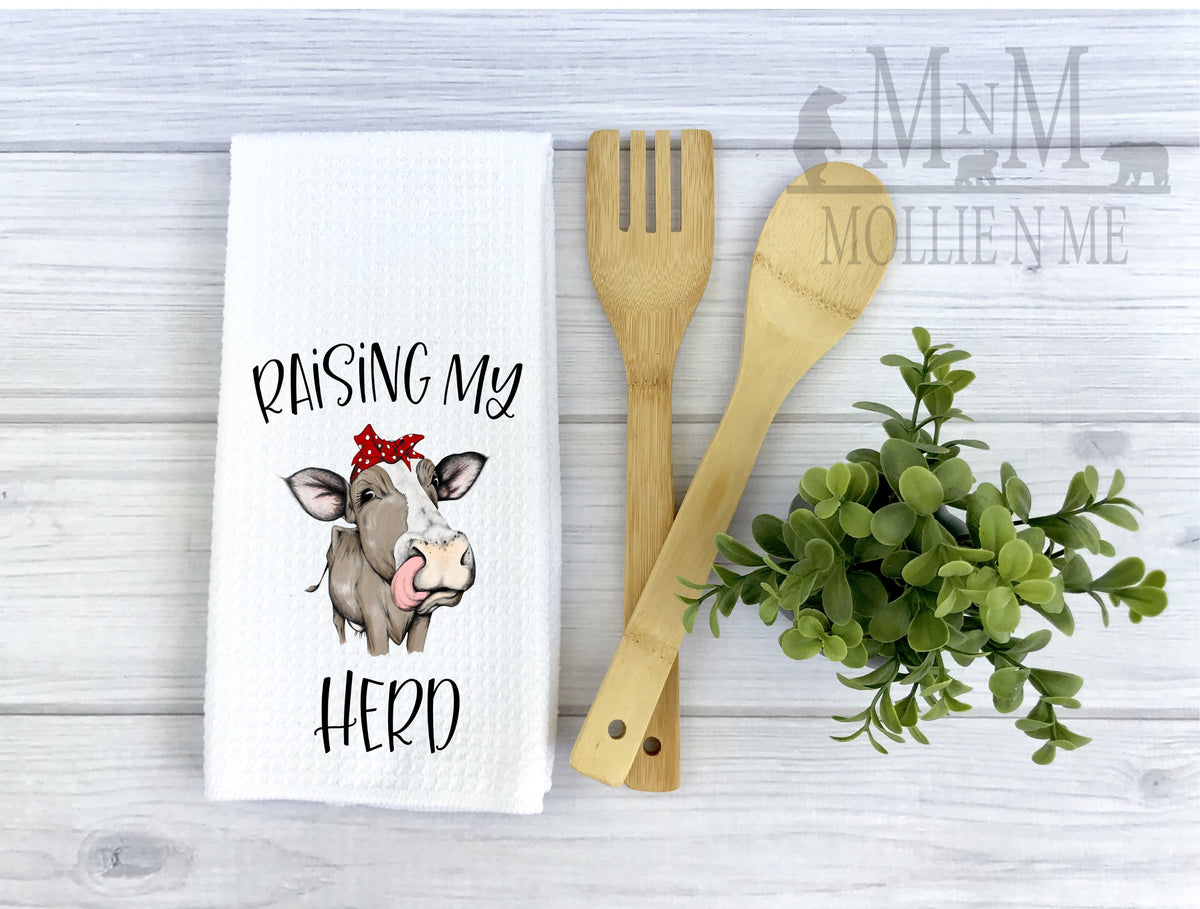 Raising My Herd Cow Waffle Kitchen Towel - Farmhouse Decor