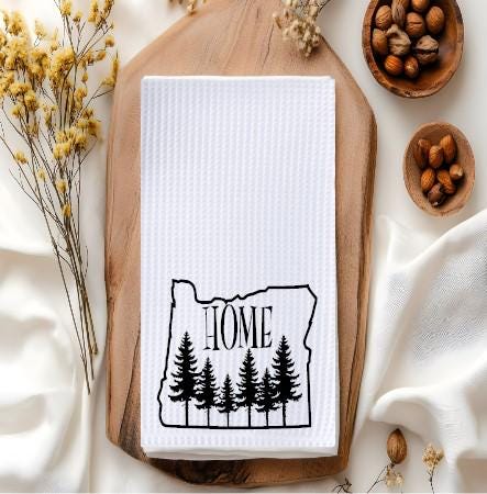 Oregon Home Waffle Kitchen Towel – Pacific Northwest Pine Tree Decor