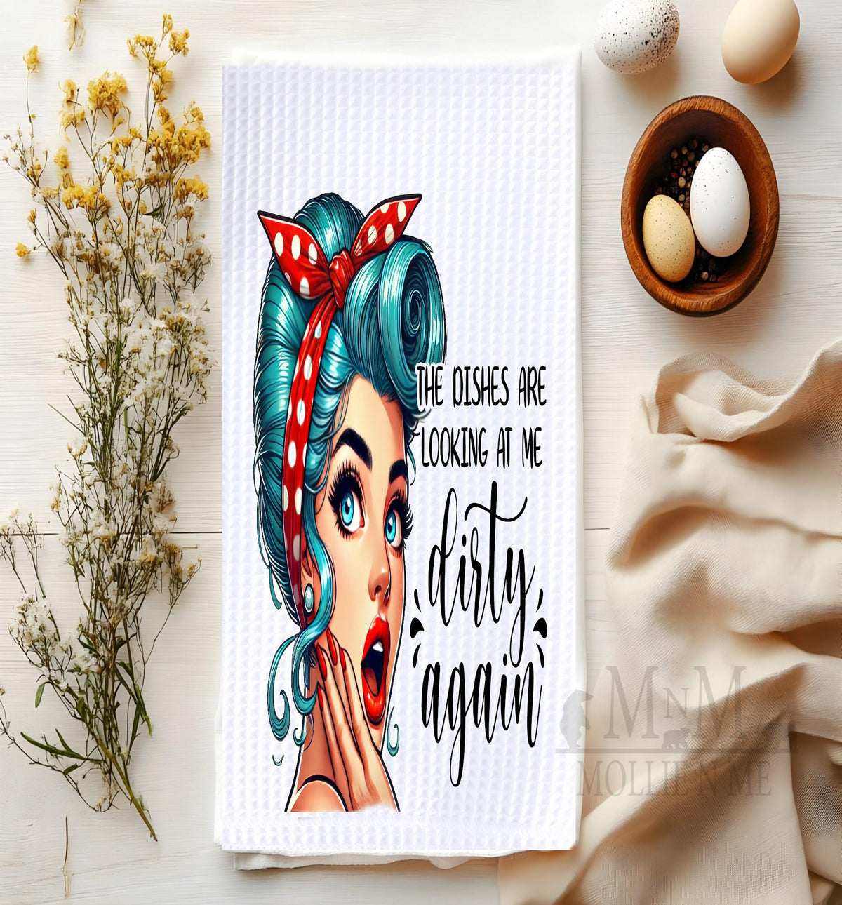 Funny Kitchen Towel: The Dishes Are Looking At Me Dirty Again, Waffle Weave