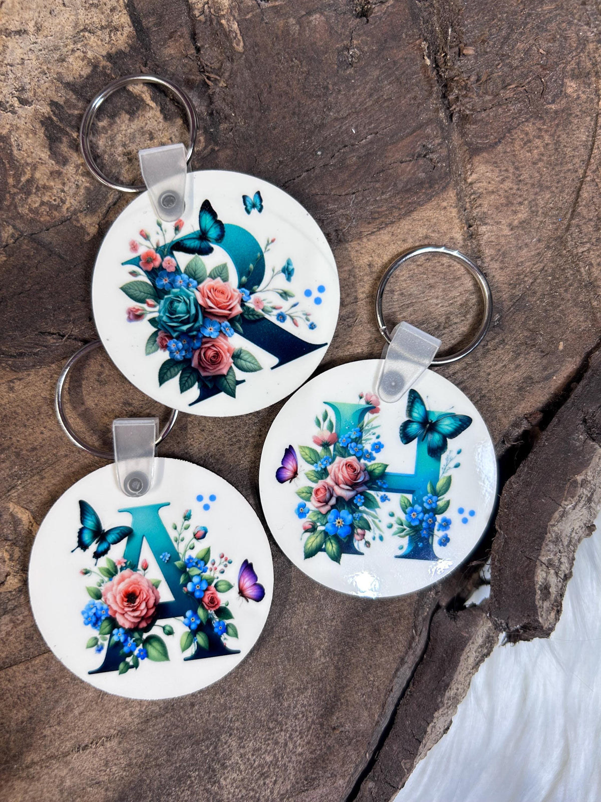 Personalized Teal Floral Initial Keychain