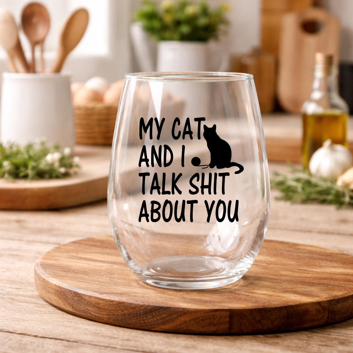 Funny Cat Wine Glass | My Cat and I Talk Shit About You | 20oz Stemless Wine Glass | Cat Lover Gift | Funny Pet Mom Glass | Cat Mom Gift