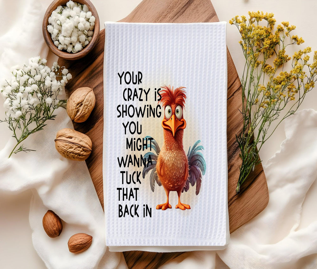 Funny Chicken Kitchen Towel, Waffle Weave Dish Towel, Farmhouse Decor
