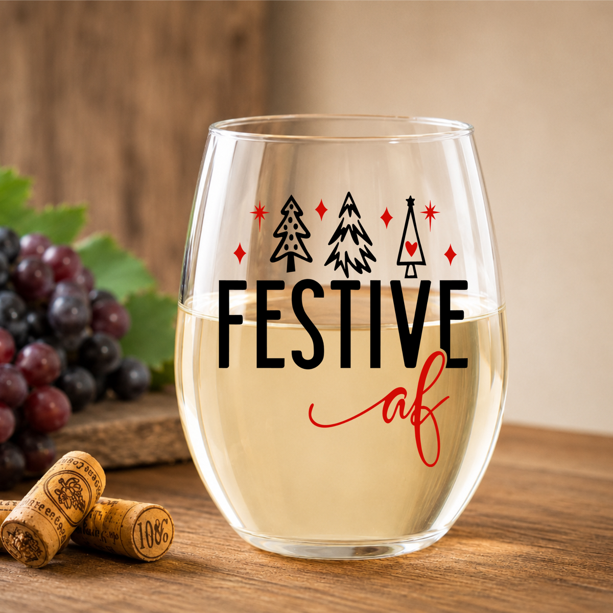 Festive AF Stemless Wine Glass – Funny Holiday Christmas Gift