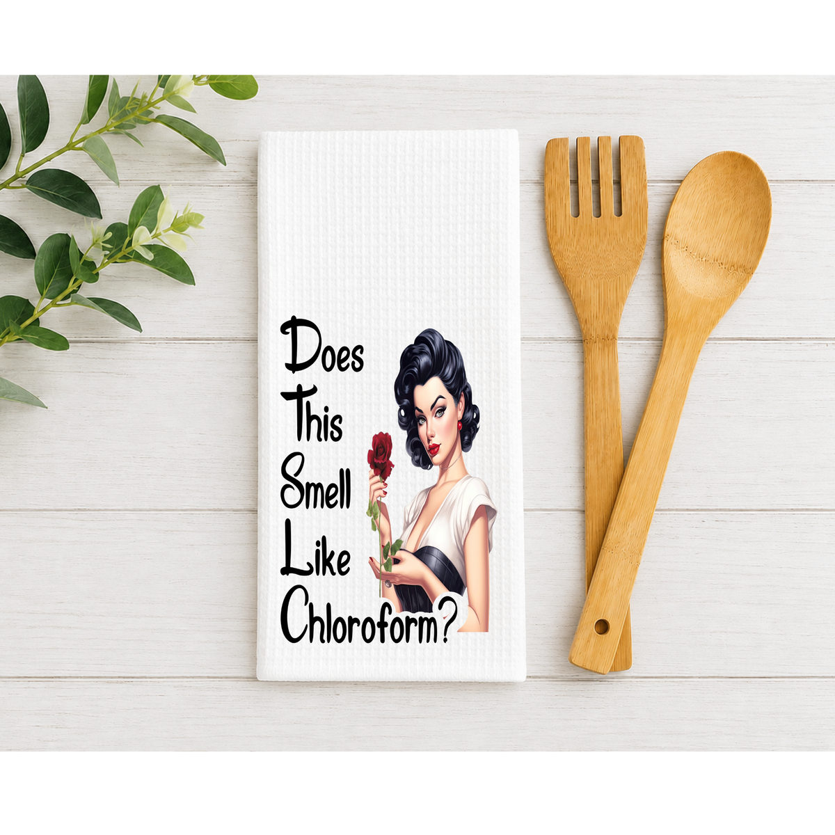 Funny Kitchen Waffle Towel – Does This Smell Like Chloroform? Retro Humor Dish Towel