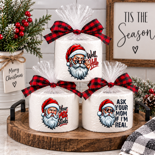 Funny Santa Christmas Toilet Paper – “Well, Hello” Holiday Gag Gift