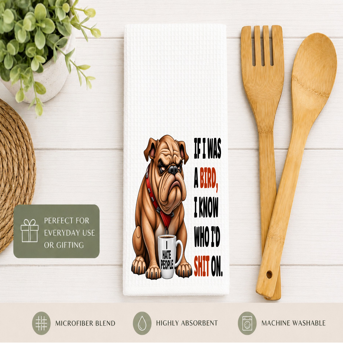 Funny Bulldog Waffle Towel – Sarcastic Dog Kitchen Towel, Pet Lover Gift