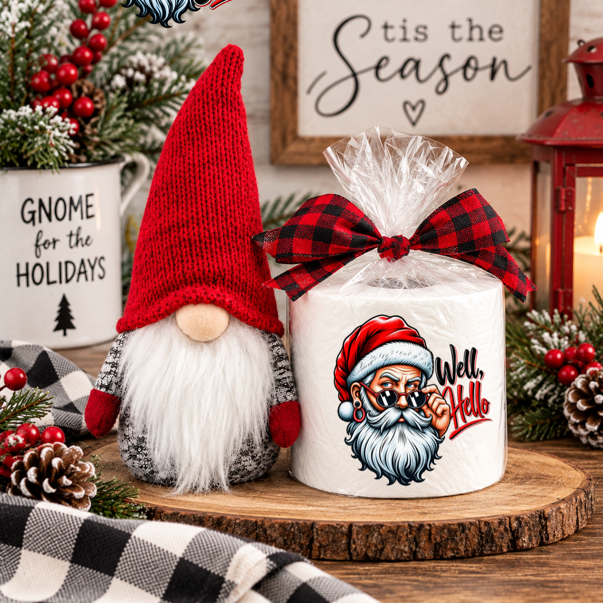 Funny Santa Christmas Toilet Paper – “Well, Hello” Holiday Gag Gift