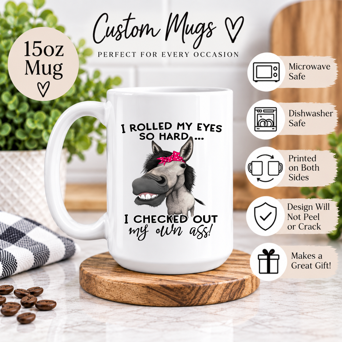 Funny Donkey Coffee Mug – I Rolled My Eyes So Hard, Sarcastic Coffee Cup, Funny Coworker Gift