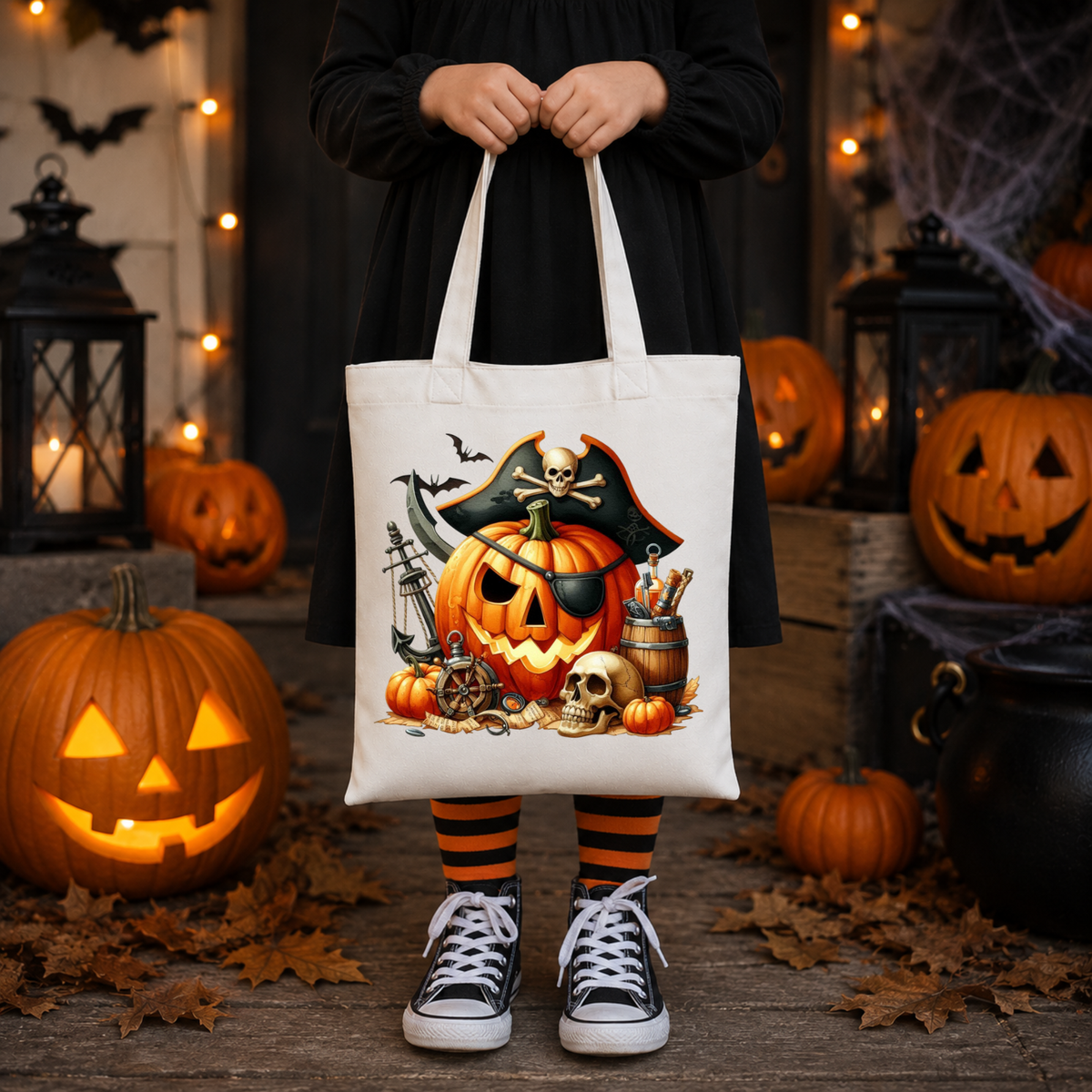 Pirate Pumpkin Halloween Trick or Treat Bag – Kids Reusable Candy Tote