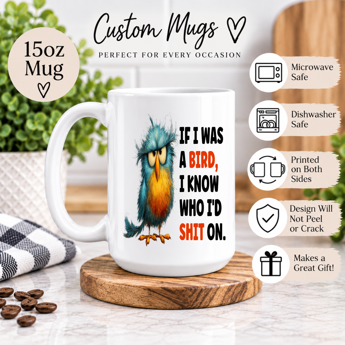 Funny Bird Coffee Mug – Sarcastic Adult Humor Coffee Cup, Funny Coworker Gift
