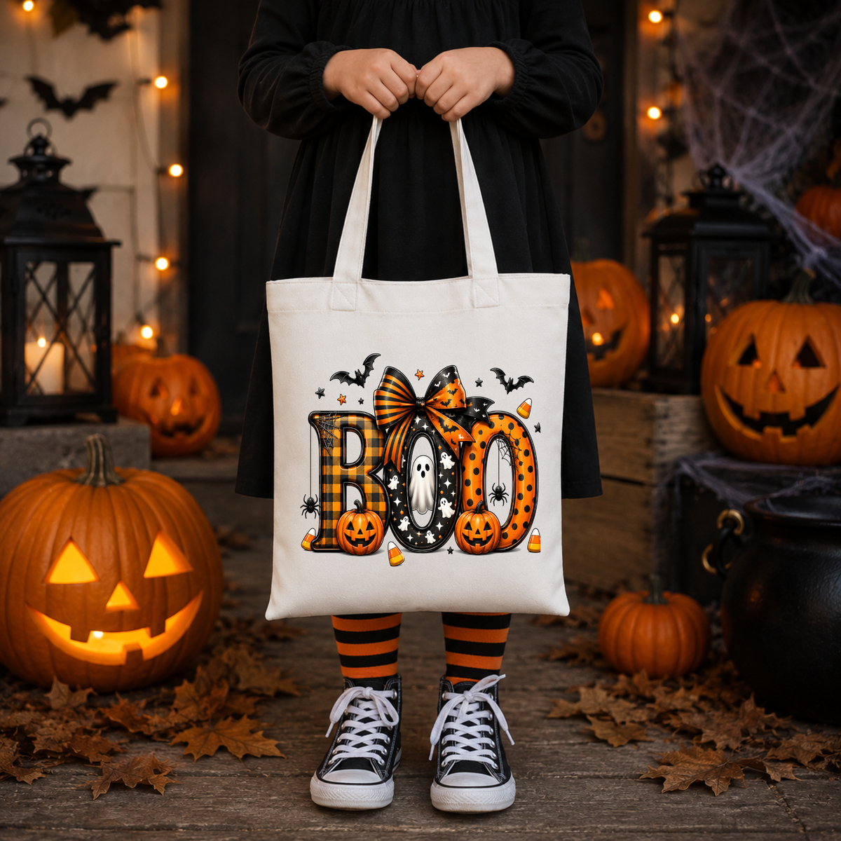 BOO Halloween Trick or Treat Bag – Reusable Kids Candy Tote