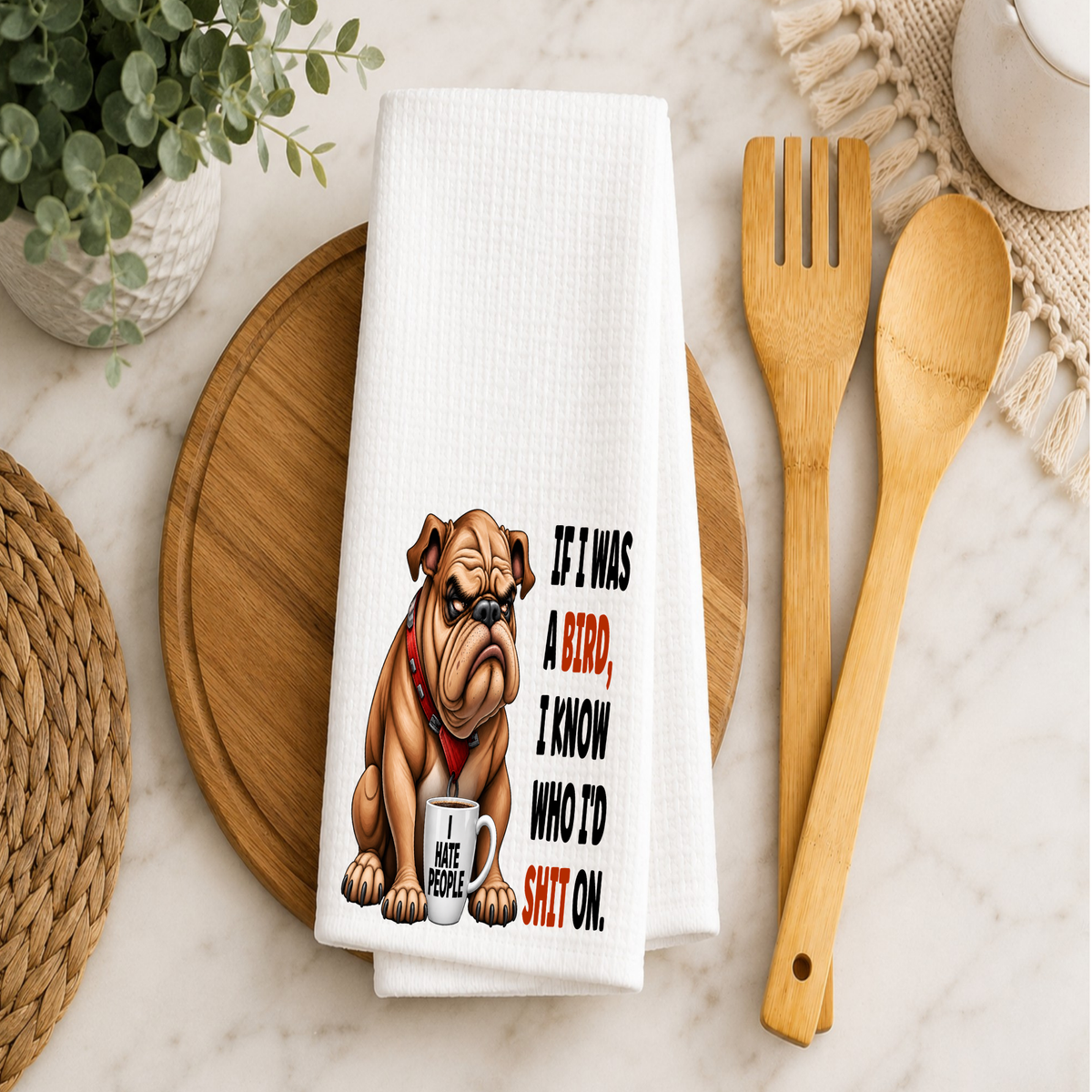 Funny Bulldog Waffle Towel – Sarcastic Dog Kitchen Towel, Pet Lover Gift