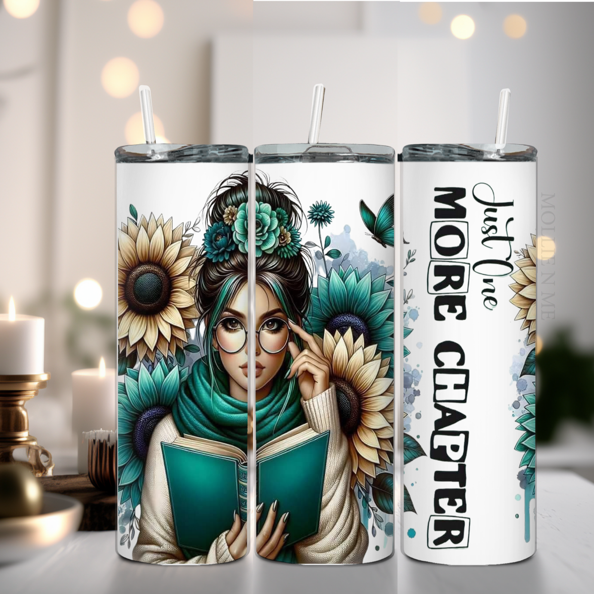 Just One More Chapter 20oz Tumbler – Book Lover Sunflower Travel Cup