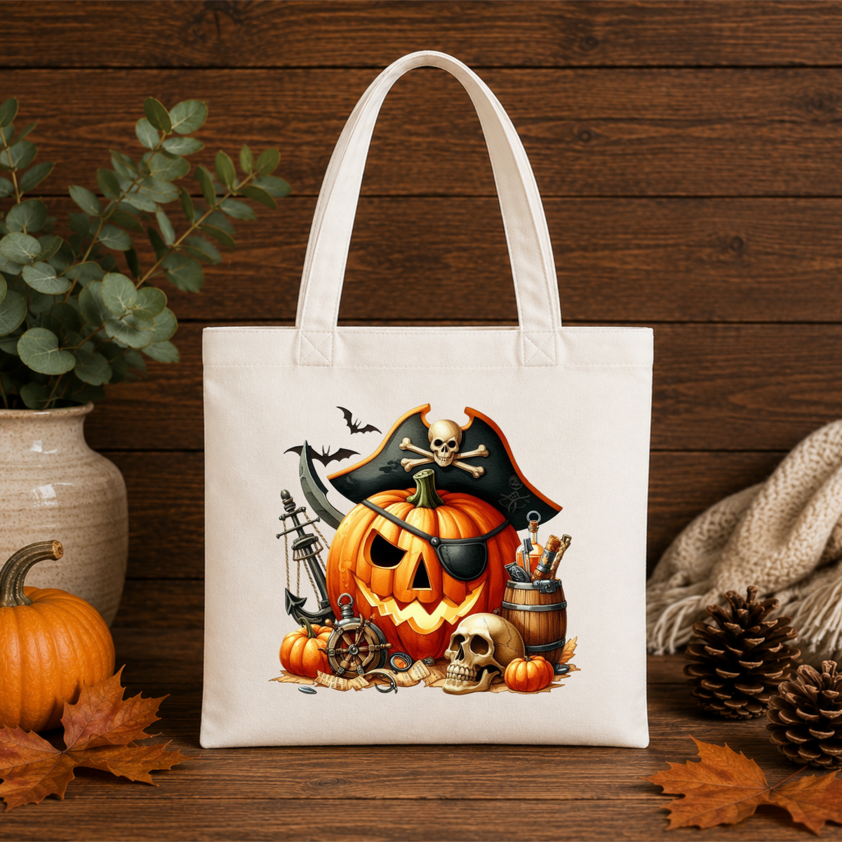 Pirate Pumpkin Halloween Trick or Treat Bag – Kids Reusable Candy Tote