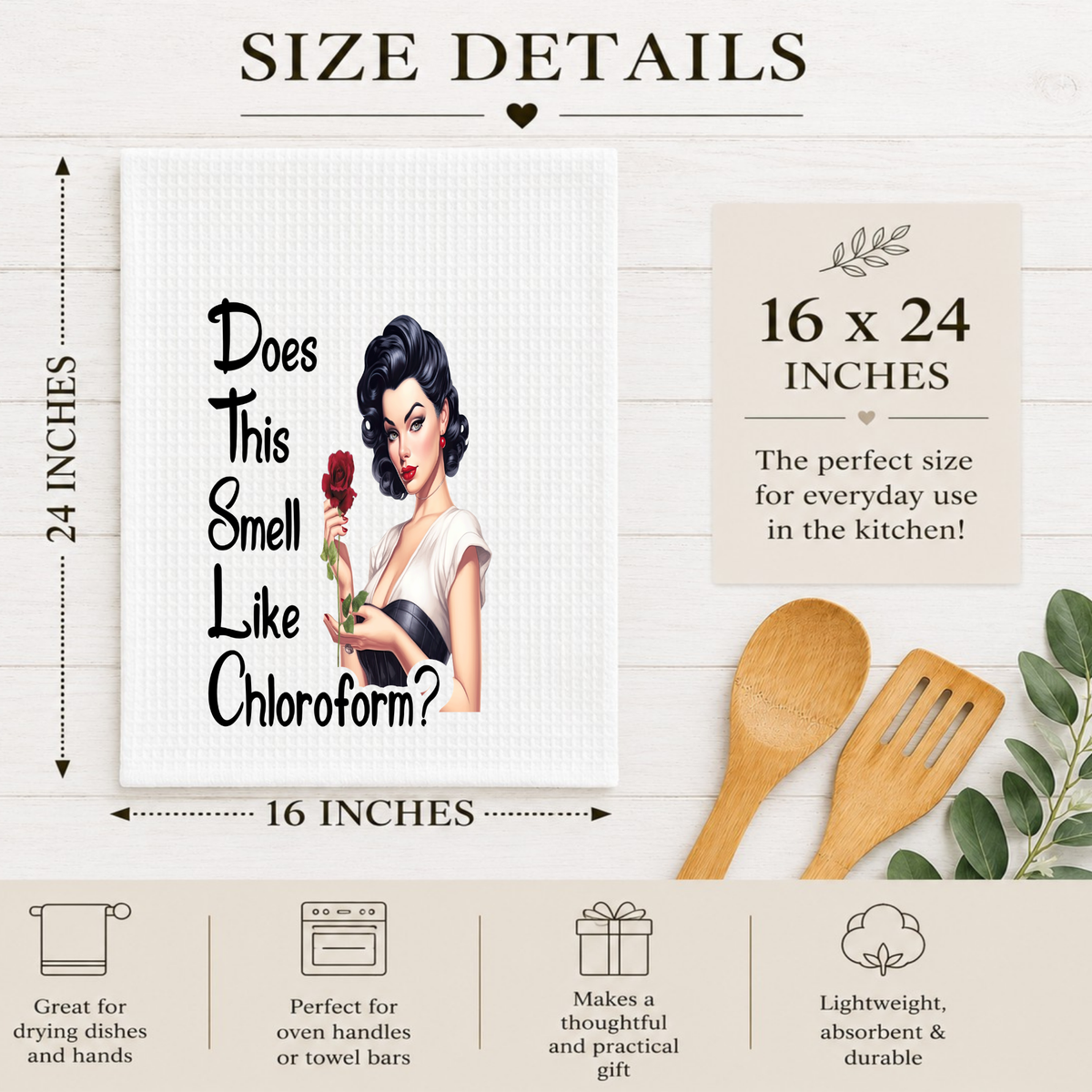 Funny Kitchen Waffle Towel – Does This Smell Like Chloroform? Retro Humor Dish Towel