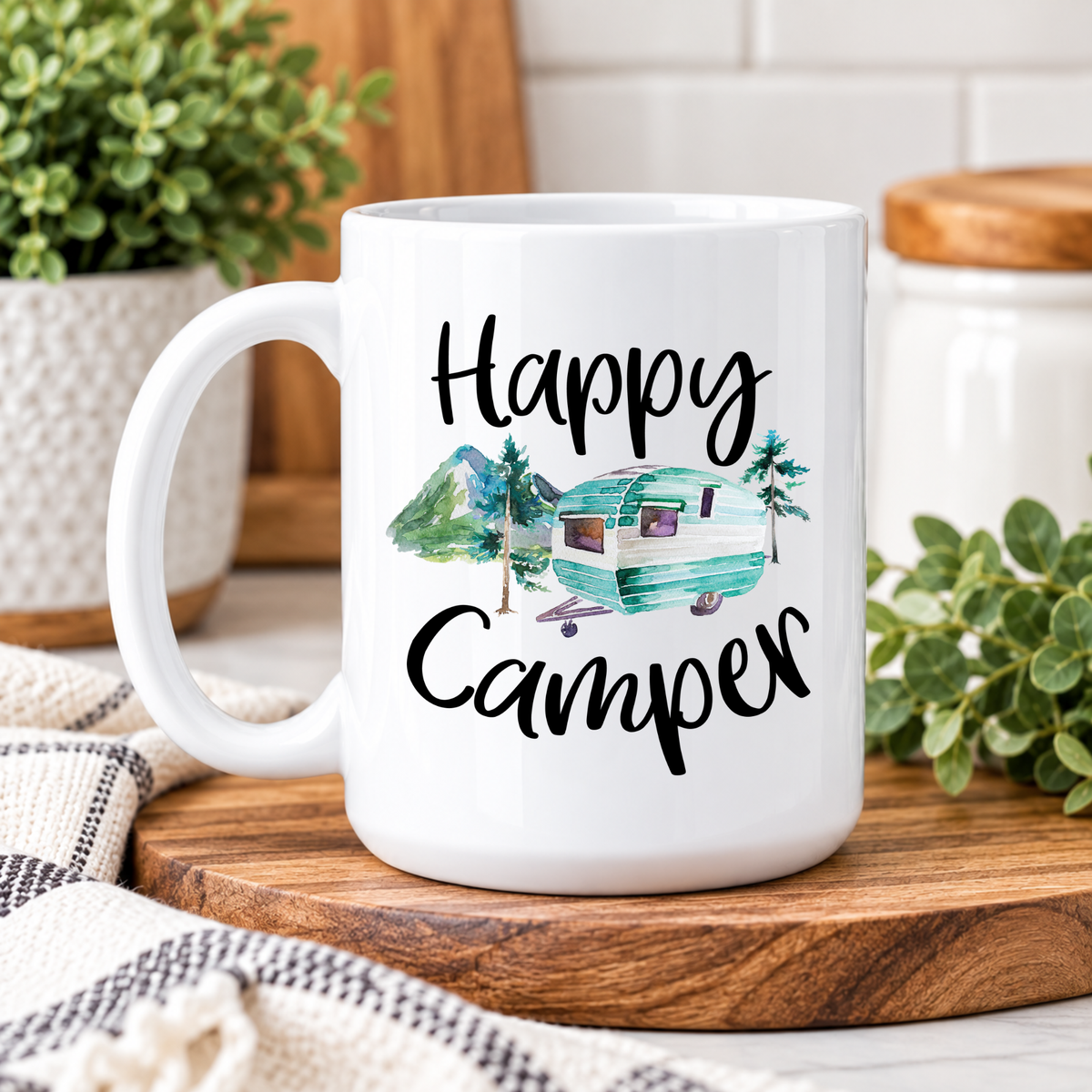 Happy Camper Coffee Mug – Vintage Camper Camping Mug, RV & Travel Trailer Gift