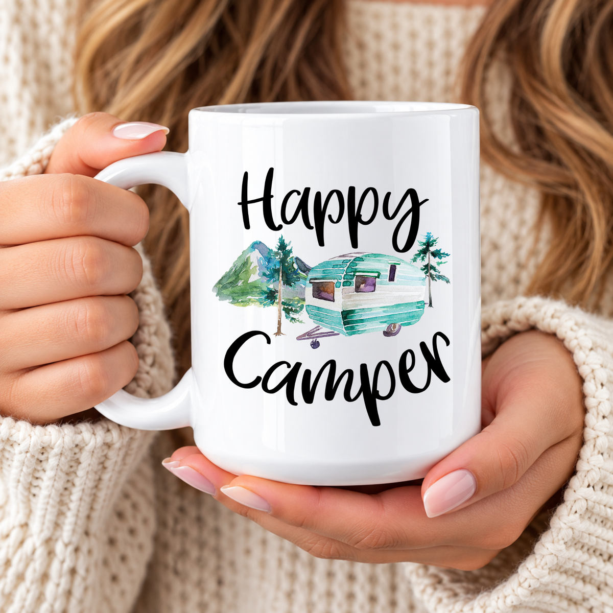 Happy Camper Coffee Mug – Vintage Camper Camping Mug, RV & Travel Trailer Gift