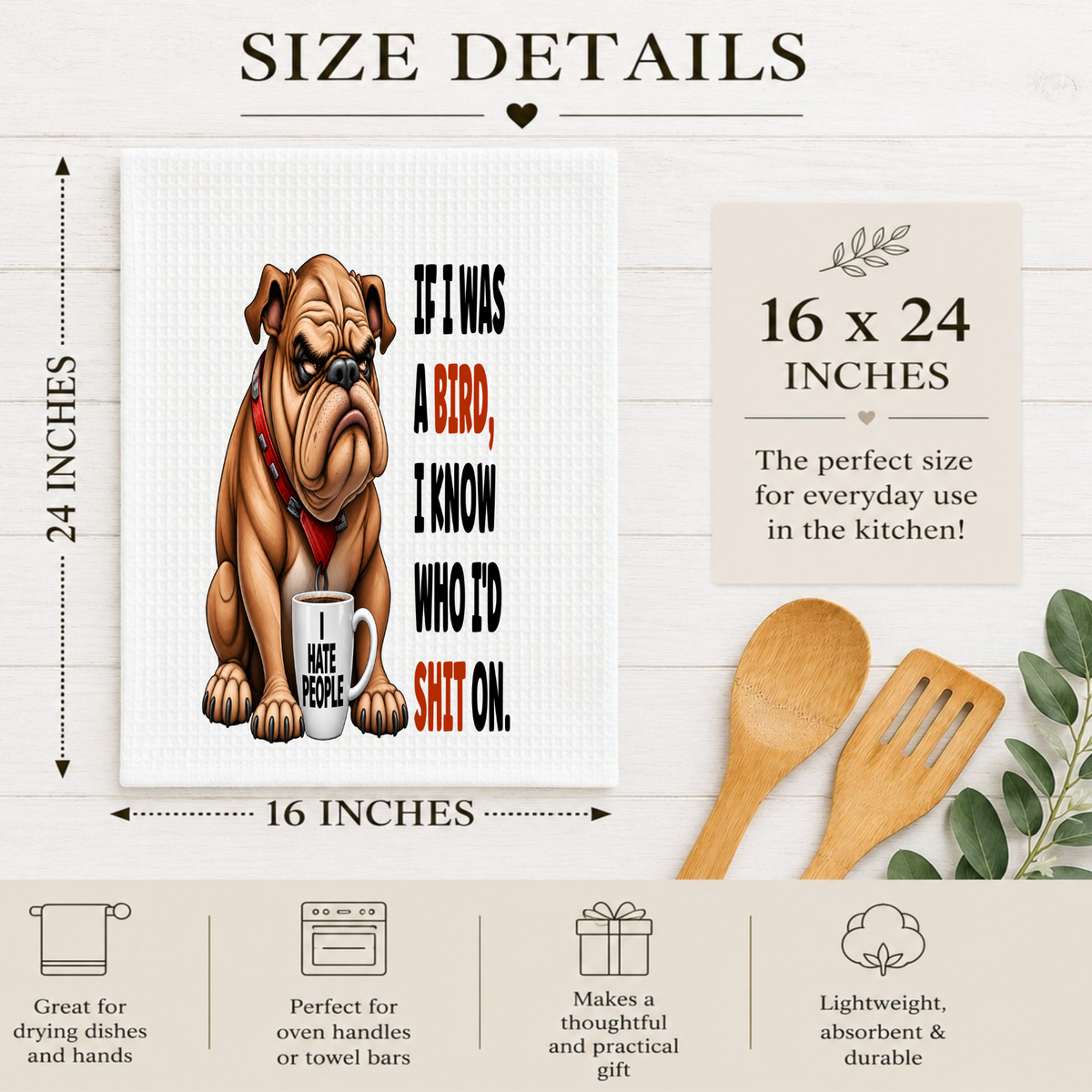 Funny Bulldog Waffle Towel – Sarcastic Dog Kitchen Towel, Pet Lover Gift