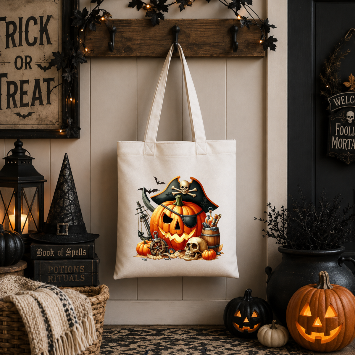 Pirate Pumpkin Halloween Trick or Treat Bag – Kids Reusable Candy Tote