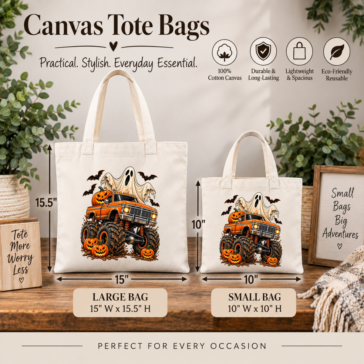 Halloween Trick or Treat Tote Bag – Monster Truck Candy Bag for Kids