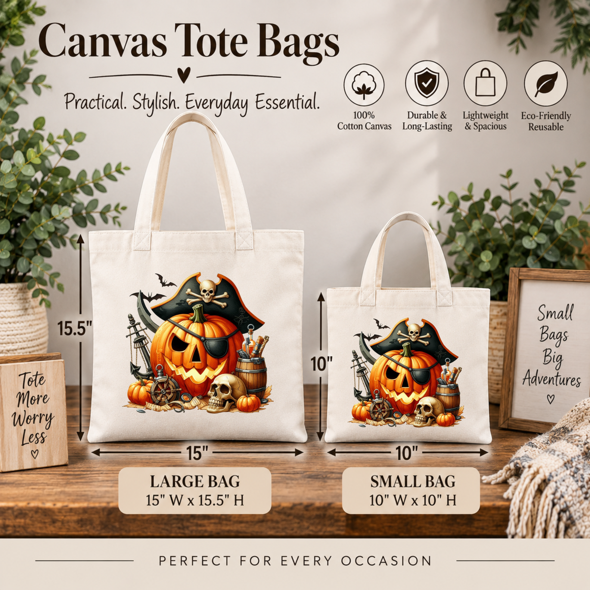 Pirate Pumpkin Halloween Trick or Treat Bag – Kids Reusable Candy Tote