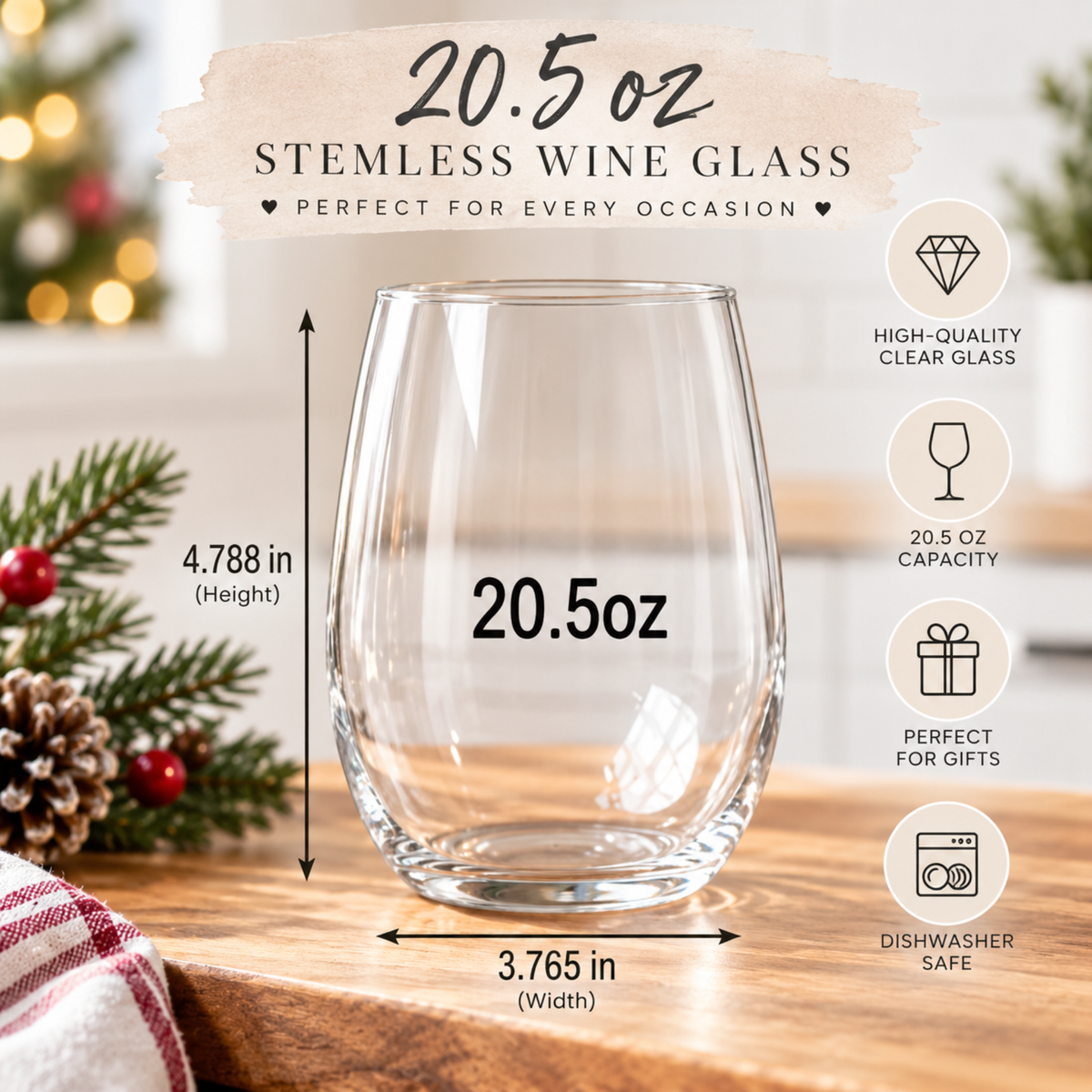 Festive AF Stemless Wine Glass – Funny Holiday Christmas Gift