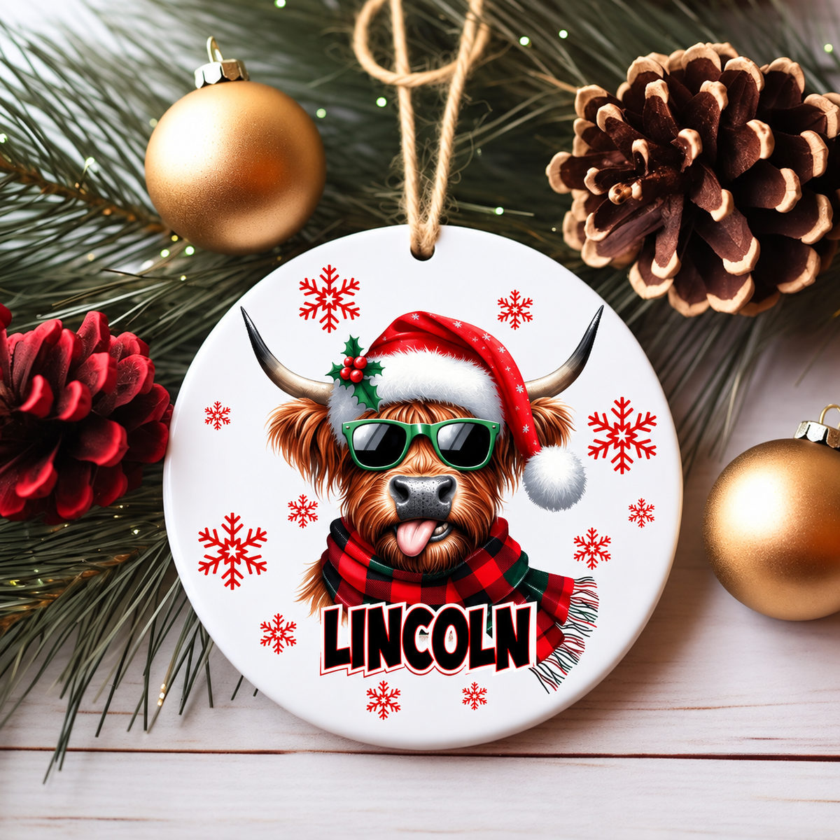 Personalized Highland Cow Christmas Ornament | Custom Name Holiday Ornament