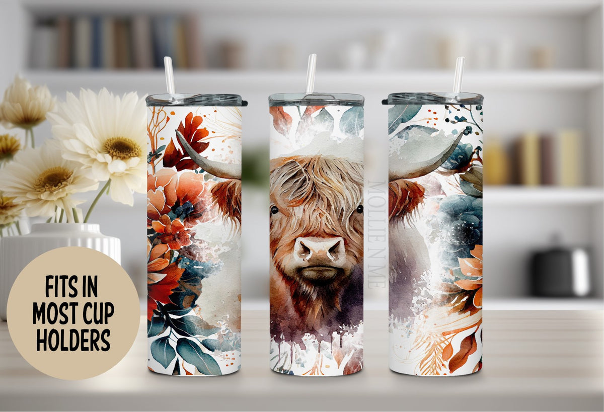 Highland Cow Floral Tumbler