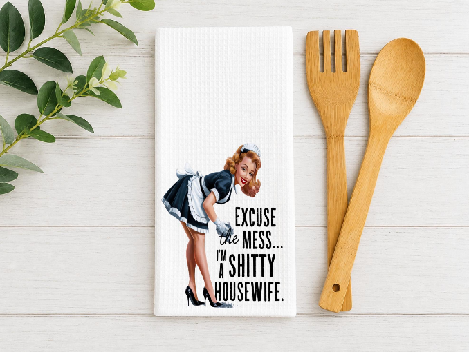 Funny Kitchen Towels – Sarcastic Retro Housewife Decorative Dish Towels