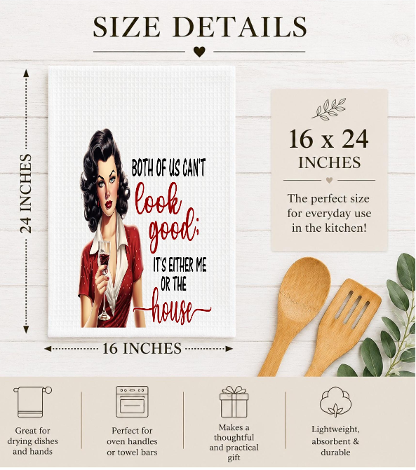 Funny Kitchen Towels – Sarcastic Retro Housewife Decorative Dish Towels
