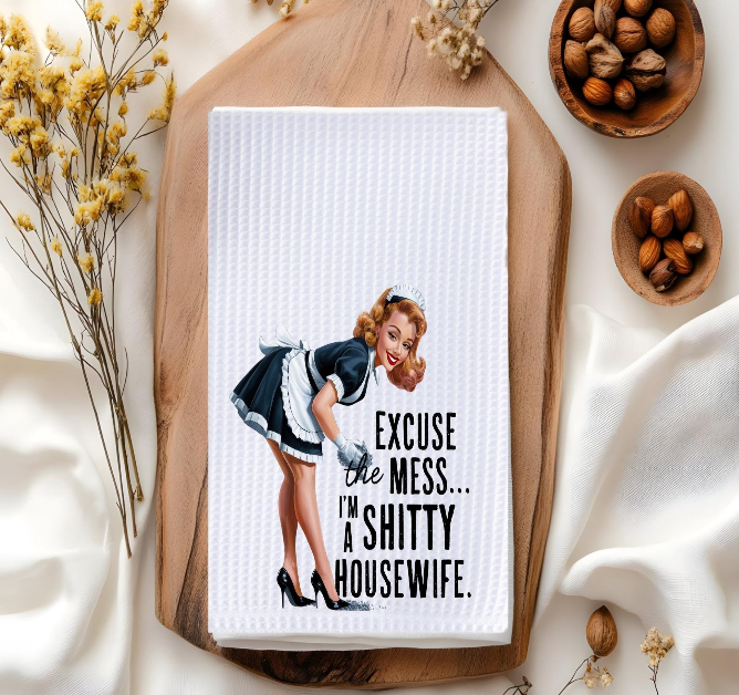 Funny Kitchen Towels – Sarcastic Retro Housewife Decorative Dish Towels