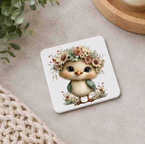 Cute Bird Coasters – Floral Drink Coasters, Set of 4 or Individual