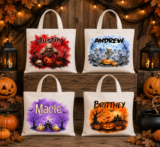 Personalized Halloween Trick or Treat Tote Bag – Custom Name Kids Candy Bag
