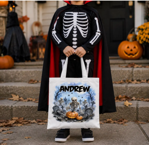 Personalized Halloween Trick or Treat Tote Bag – Custom Name Kids Candy Bag