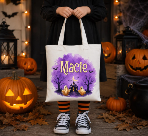 Personalized Halloween Trick or Treat Tote Bag – Custom Name Kids Candy Bag