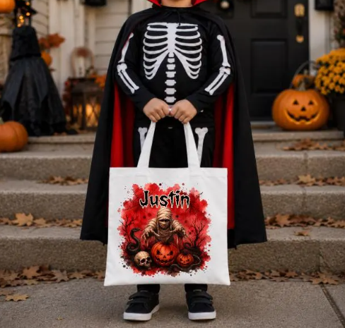 Personalized Halloween Trick or Treat Tote Bag – Custom Name Kids Candy Bag