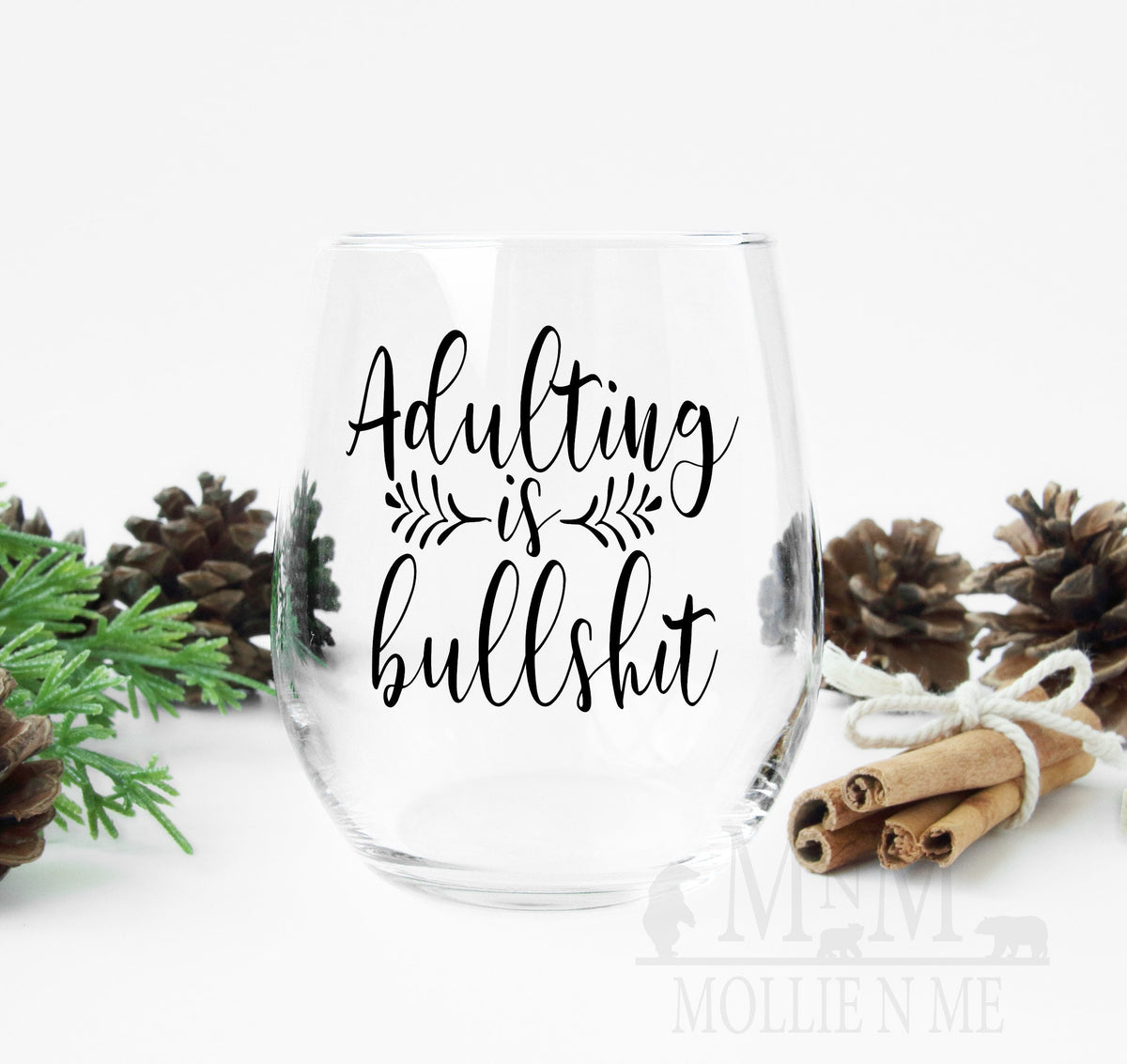 Adulting Is Bullshit Funny Wine Glass, Stemless Wine Glass, Adult Humor Gift, Best Friend Gift, Coworker Gift for Her