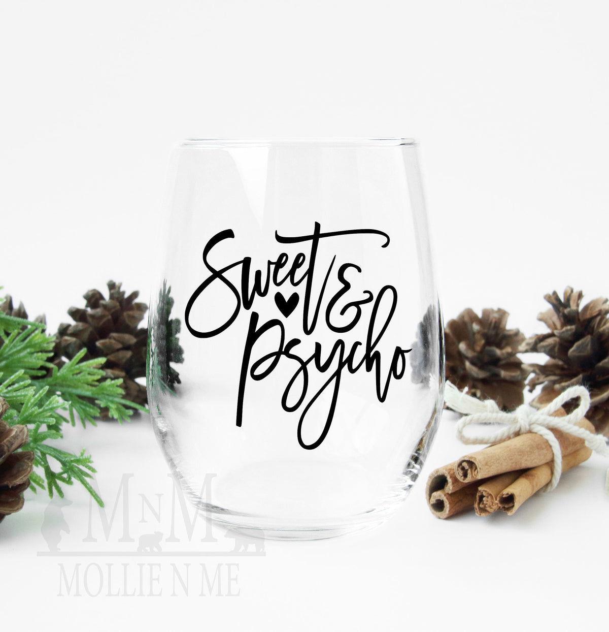 Sweet & Psycho Stemless Wine Glass, Funny Sarcastic Gift for Wine Lover