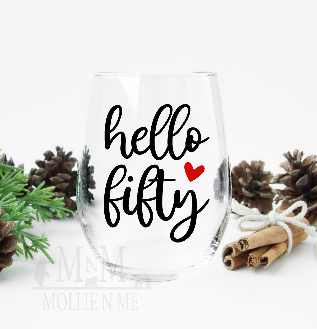 Hello Fifty Stemless Wine Glass - 50th Birthday Gift