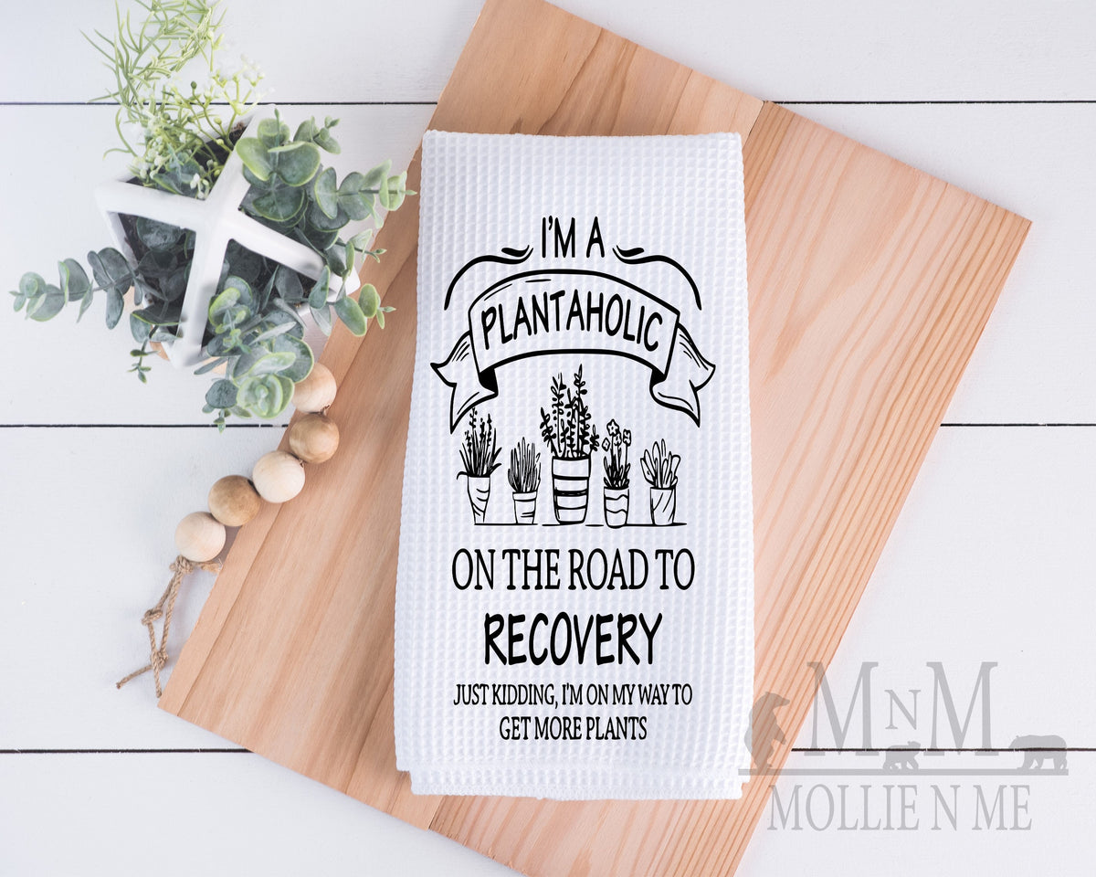Plantaholic Waffle Weave Towel: Funny Plant Lover Gift