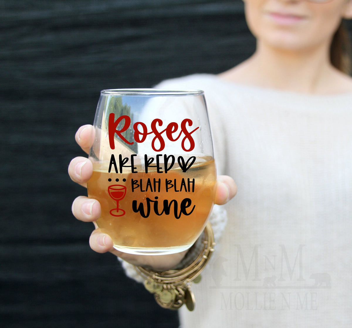 Funny Stemless Wine Glass | Roses Are Red Blah Blah Valentine Gift
