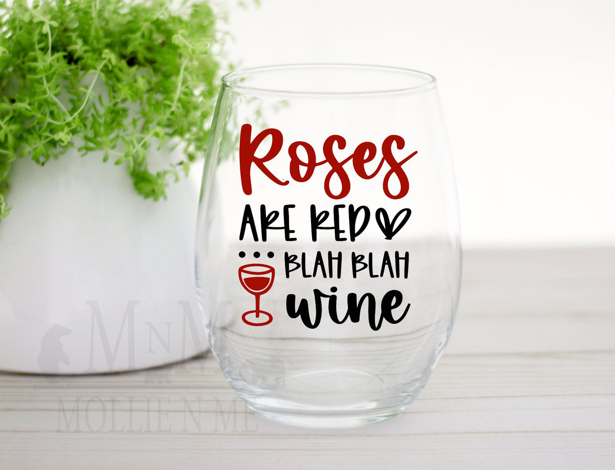 Funny Stemless Wine Glass | Roses Are Red Blah Blah Valentine Gift