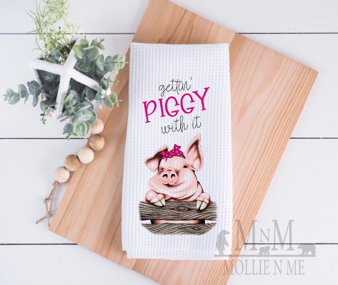 Funny Pig Waffle Towel: Farmhouse Kitchen Decor