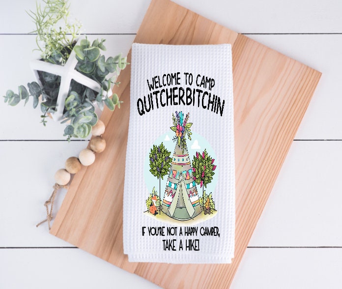 Camp Quitcherbitchin Waffle Weave Towel: Funny RV Camper Decor