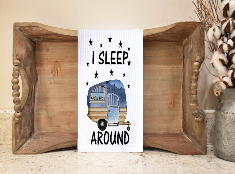 Funny Camping Kitchen Towels | Retro Camper Waffle Dish Towels